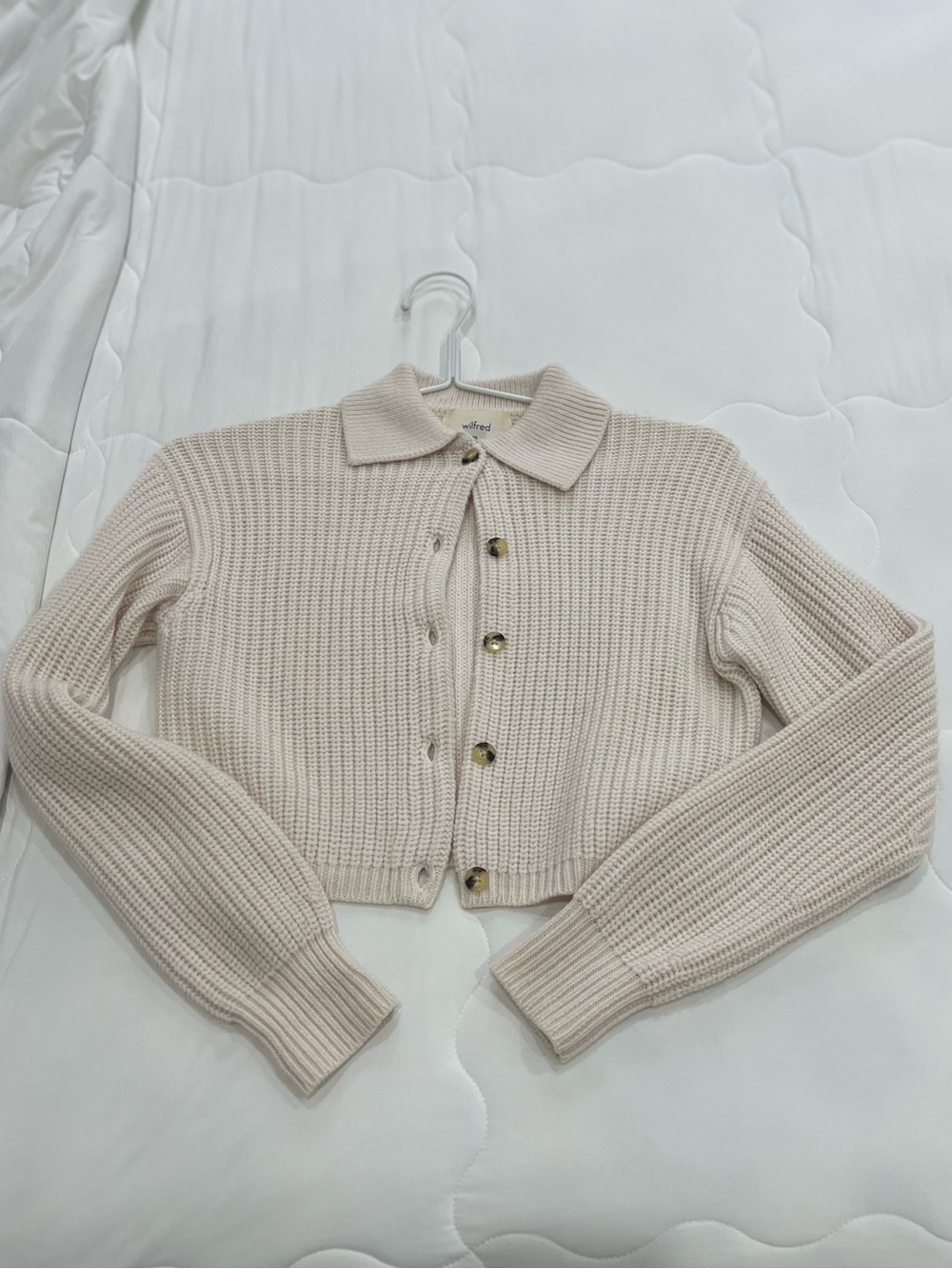 Wilfred Cropped Collared Ribbed Cardigan - Light Birch